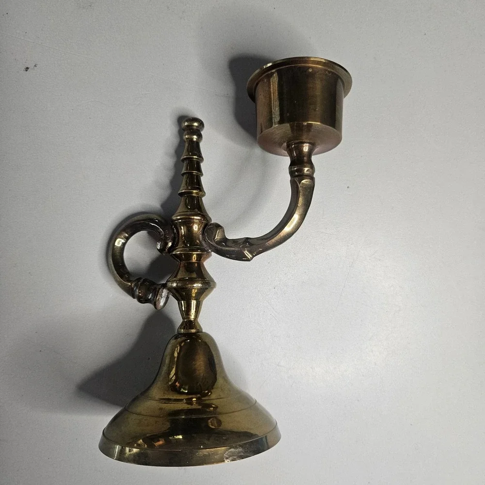 Vintage‎ Solid Brass Chamberstick Tavern Candle Holder Handle Traditional Style